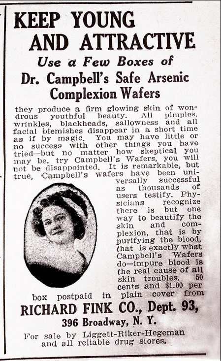 6 WRONG BEAUTY PRODUCTS FROM THE PAST THAT RUINED BEAUTIES, arsenic beauty ads