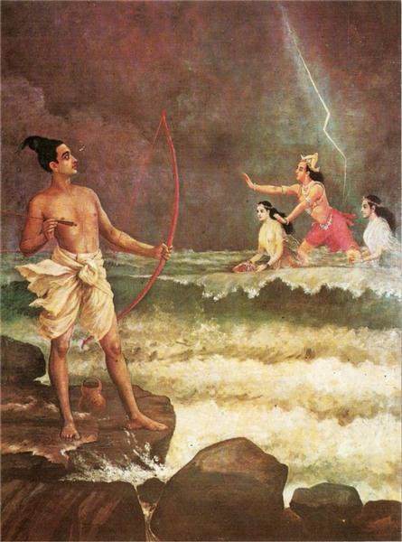 Sri Rama Defeats the Sea raja ravi verma