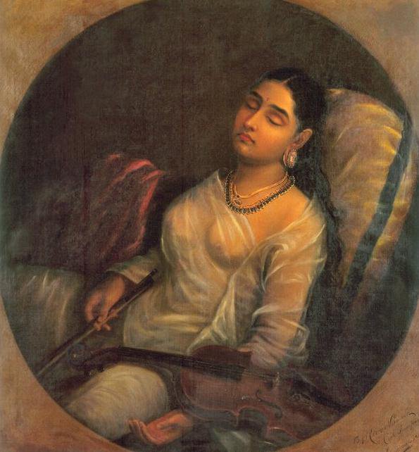 Sleeping Girl Portrait  raja ravi verma